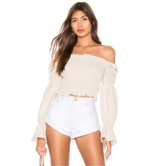 Line & Dot Tops - REVOLVE LINE & DOT Veronica SMOCKED BLOUSE CRÈME BLOUSON SLEEVES SIZE  S
NWOT